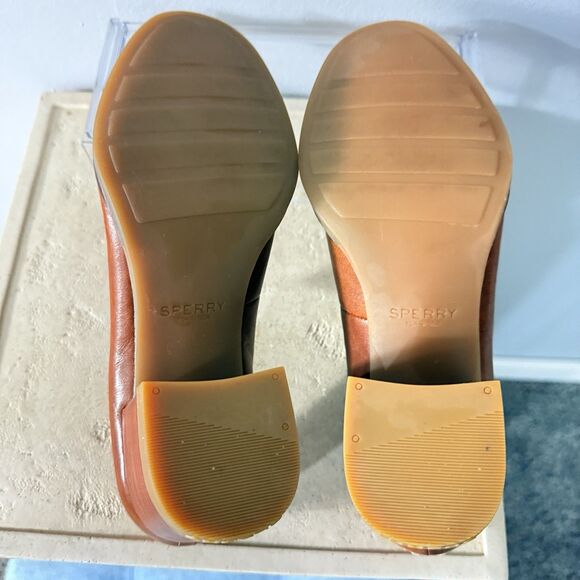 Sperry Seaport Penny Block Heel Loafer Womens Sz 7 Tan Leather Cushioned Comfort - Picture 15 of 15